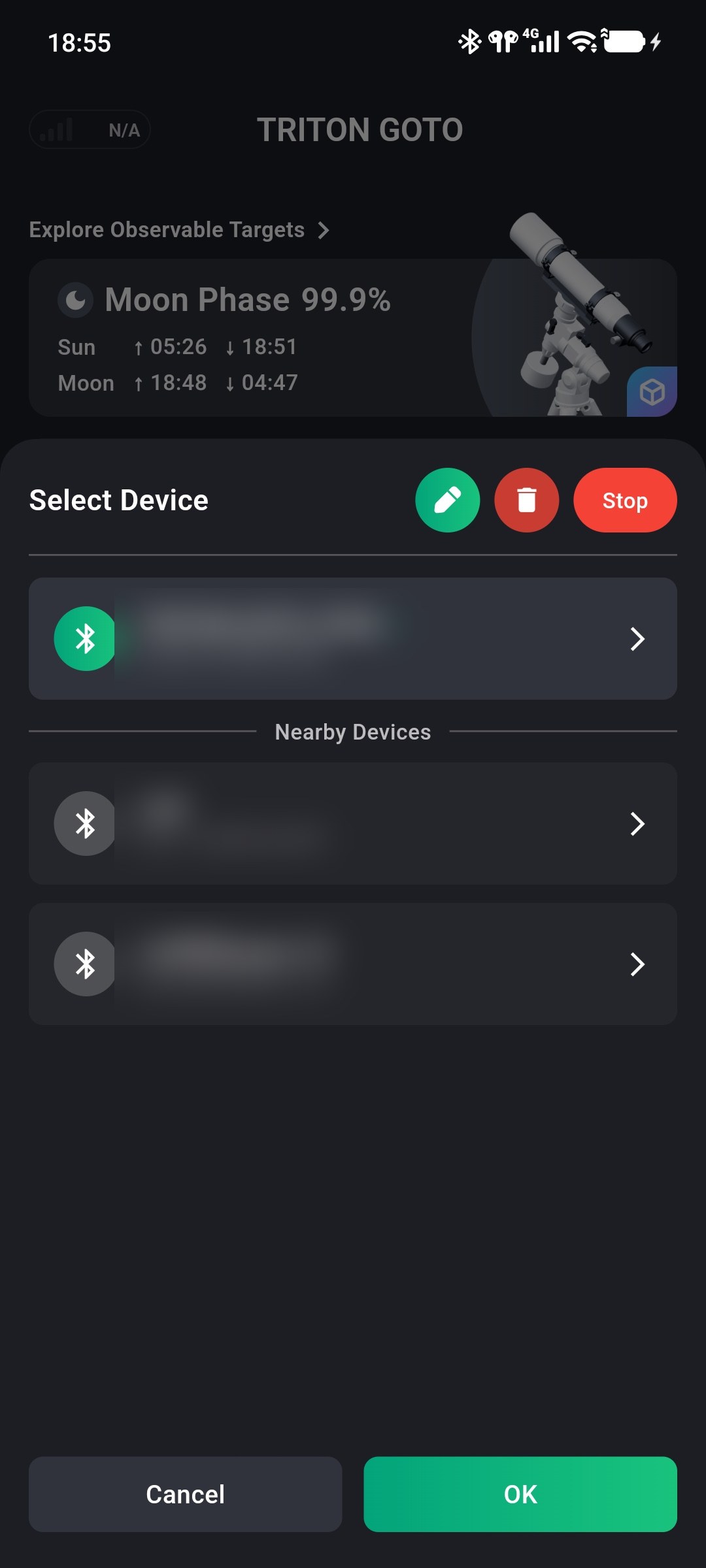 Bluetoothデバイス一覧からONSTEPデバイスを選択