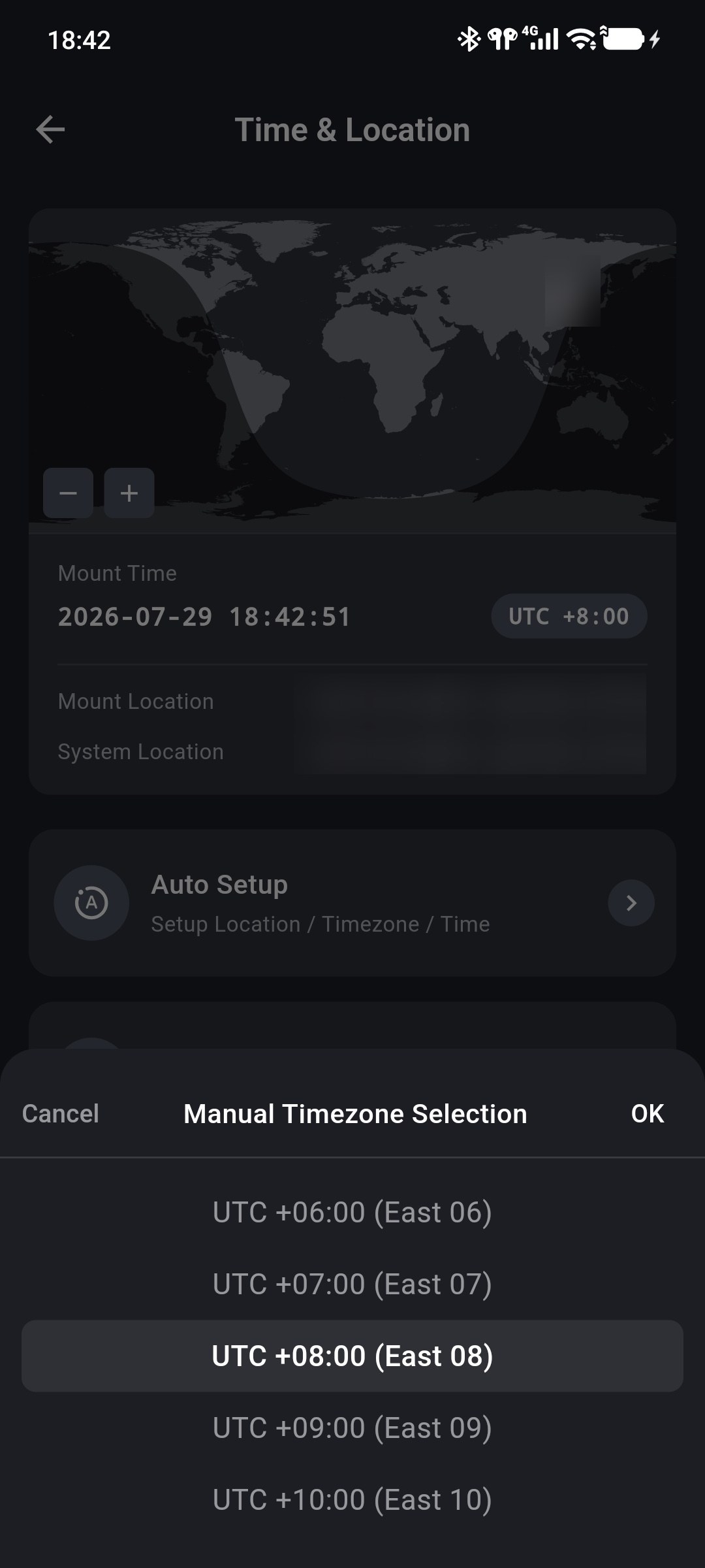 ONSTEPで使用するタイムゾーンを手動選択